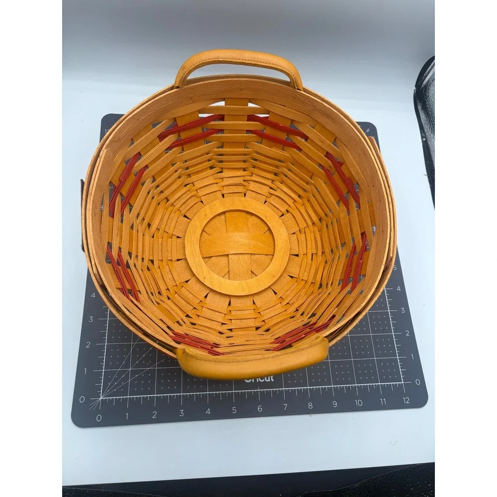 Longaberger 1999 Christmas Collection Popcorn Basket Red Weave Leather Handles